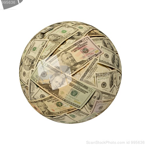Image of Sphere of American Banknotes against White