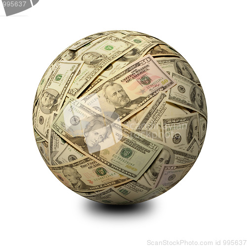 Image of Sphere of American Banknotes on a White Surface