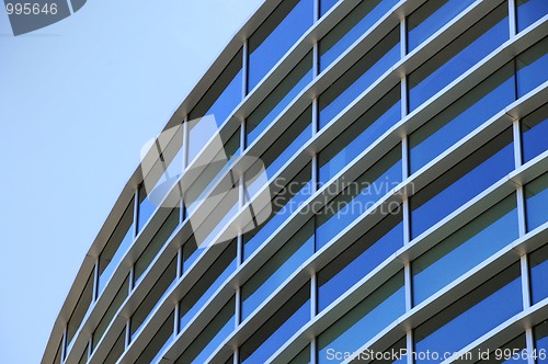 Image of Curved exterior windows of a modern commercial office building