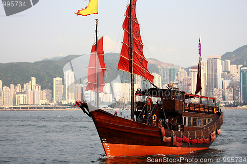 Image of Traditional Chinese Boat on Victoria Harbour, Hong Kong