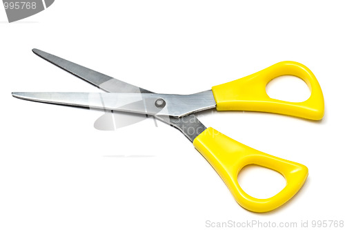 Image of Yellow andled scissors isolated on a white 