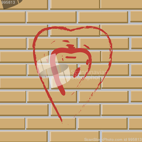 Image of Red heart on brick wall