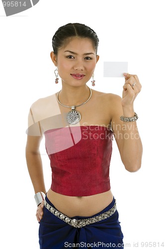 Image of asian woman with blank business card