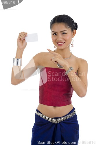 Image of asian woman with blank business card