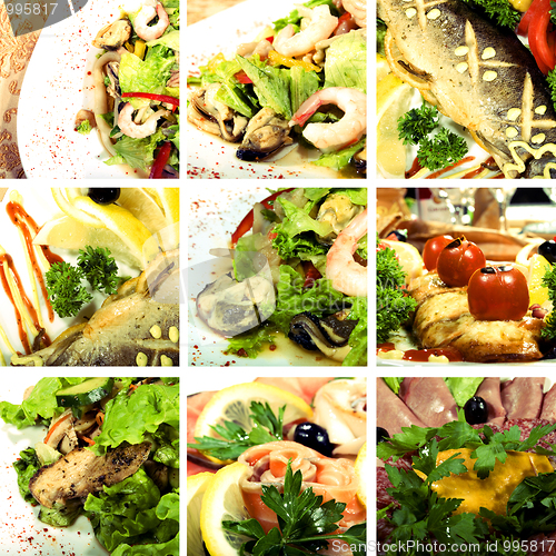 Image of Collection of seafood and meat dishes