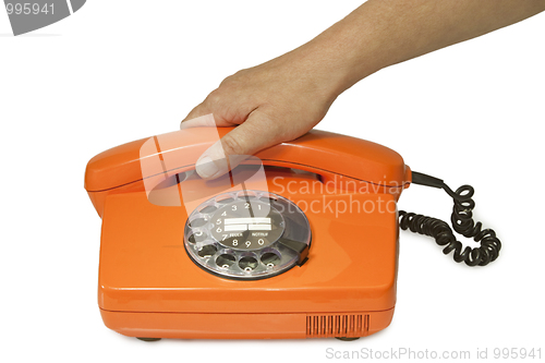 Image of Old orange telephone 