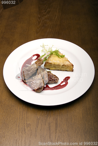 Image of Fried meat  on white plate  