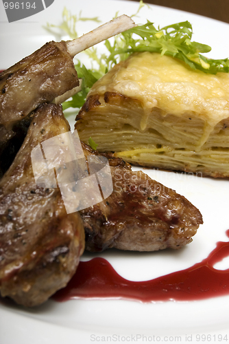 Image of Fried meat  on white plate  