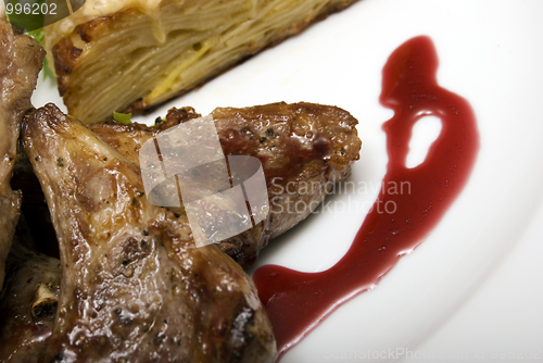 Image of Fried meat  on white plate  