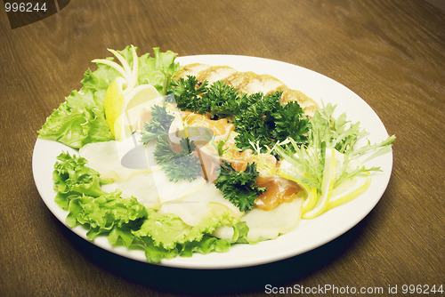 Image of Appetizer made of meat and fish     