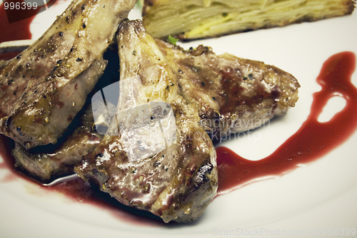 Image of Fried meat  on white plate  