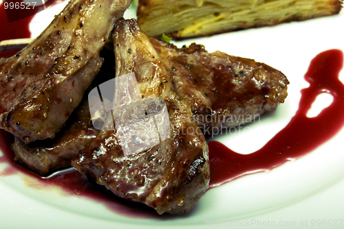 Image of Fried meat  on white plate  