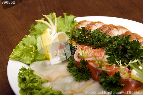 Image of Appetizer made of meat and fish   