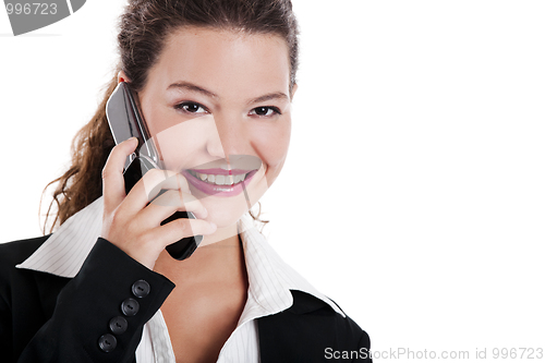 Image of Businesswoman talking on phone