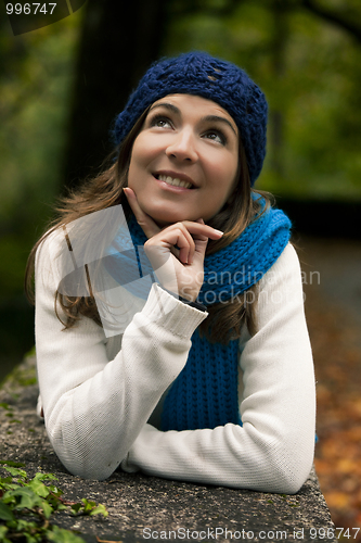 Image of Beautiful young woman in nature