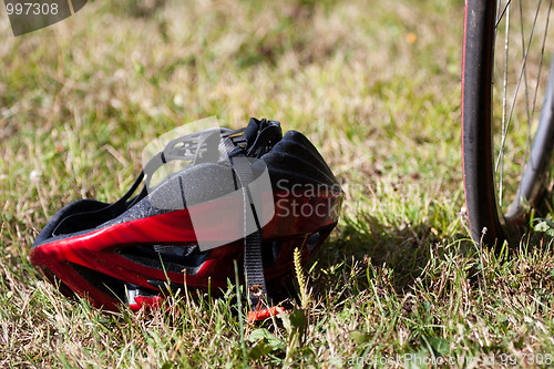 Image of red helmet upside-down