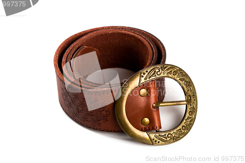 Image of brown belt with bronze buckle