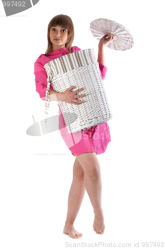 Image of Girl with basket for linen