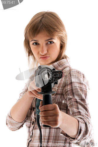 Image of Young beautiful girl with perforator