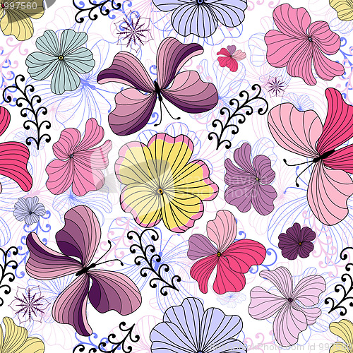 Image of White seamless floral pattern