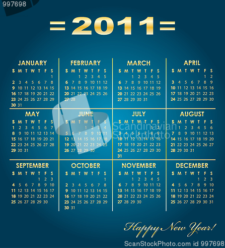 Image of Calendar grid of 2011 year