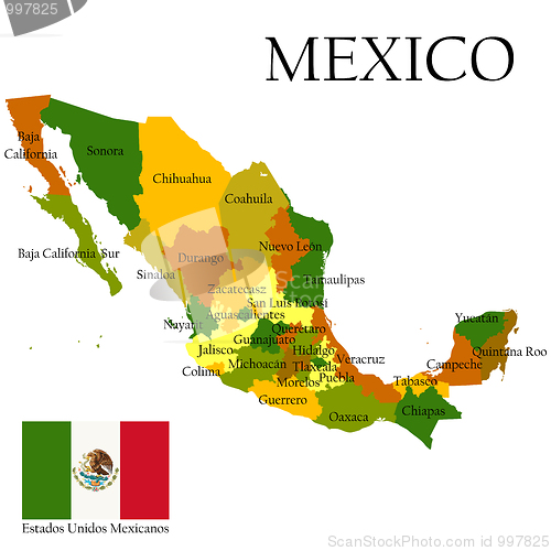 Image of Mercator map of Mexico and flag