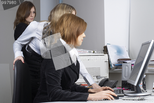 Image of Businesswoman and computer