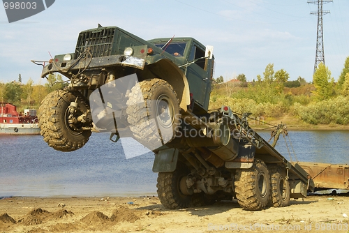 Image of Truck and river pontoon