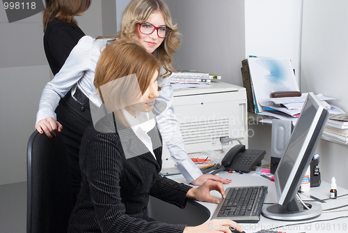 Image of Businesswoman and computer