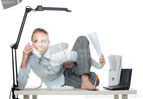 Image of Flexible business woman talk by phone