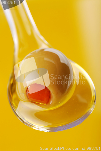 Image of A spoon with an olive 