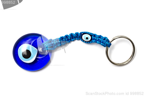 Image of Blue " cat eye" keychain isolated on white