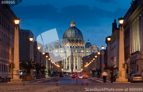 Image of The magnificent evening view of St. Peter's Basilica in Rome