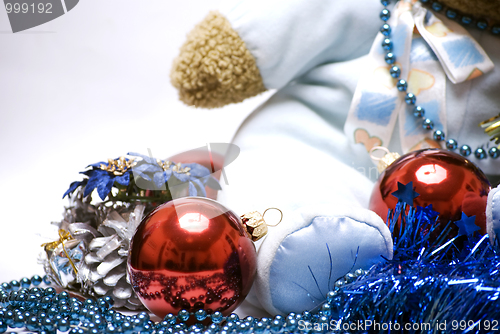 Image of Soft bear with Christmas decorations close-up