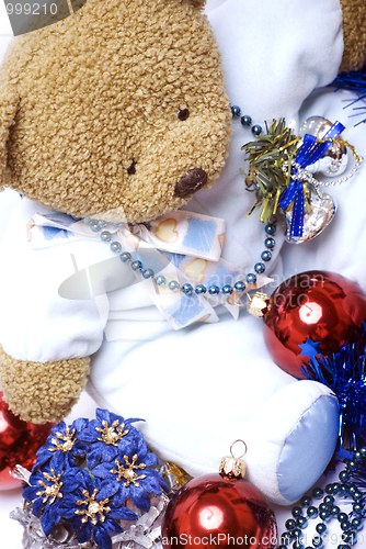 Image of Soft bear with Christmas decorations  