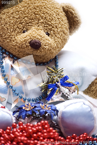 Image of Soft bear with Christmas decorations  