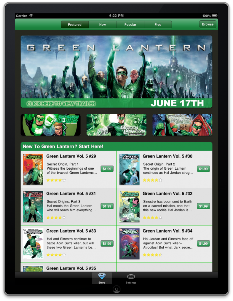 Aplicación de Green Lantern para iPhone y iPad Aplicación de Green Lantern para iPhone y iPad