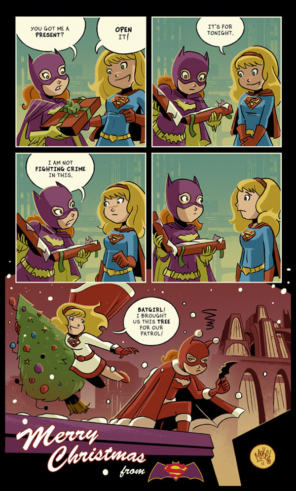 Batgirl y Supergirl celebran la Navidad