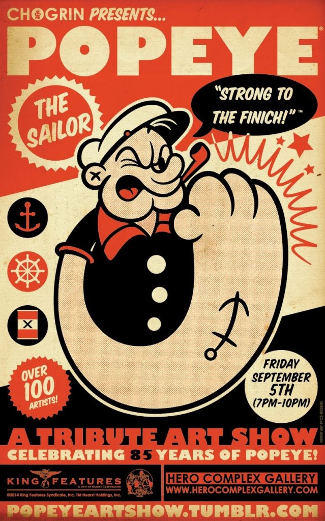 Homenaje a Popeye en la galería de arte Hero Complex 1 Cartel exposición de Popeye en Hero Complex 2014