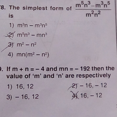 5 3 3 5 8 The Simplest Form Of Is M N 1 M N M Ns 4 Mn M Scholr