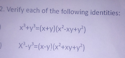 2 Verify Each Of The Following Identities X3 Y3 X Y X2 X Scholr