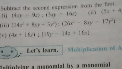 Subtract The Second Expression From The First I 4xy Scholr