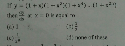 If Y 1x 1 X2 1 X4 1 X2n Then At X 0 Is Equal Scholr