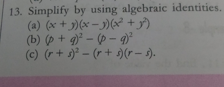 13 Simplify By Using Algebraic Identities Begin Array L Scholr