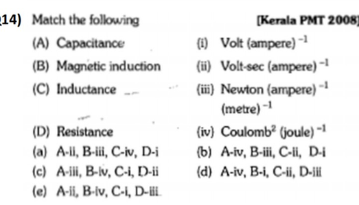 14 Match The Following A Capacitance B Magnetic Inducti Scholr