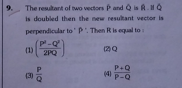 The Resultant Of Two Vectors P And Q Is R If Q Is Doubled T Scholr