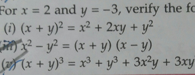 For X 2 And Y 3 Verify The Fo I X Y X2 2xy Y Y2 Scholr