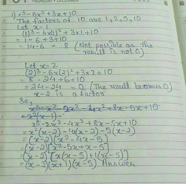 Using Factor Theorum Factorise X 3 6x 2 3x 10 Scholr