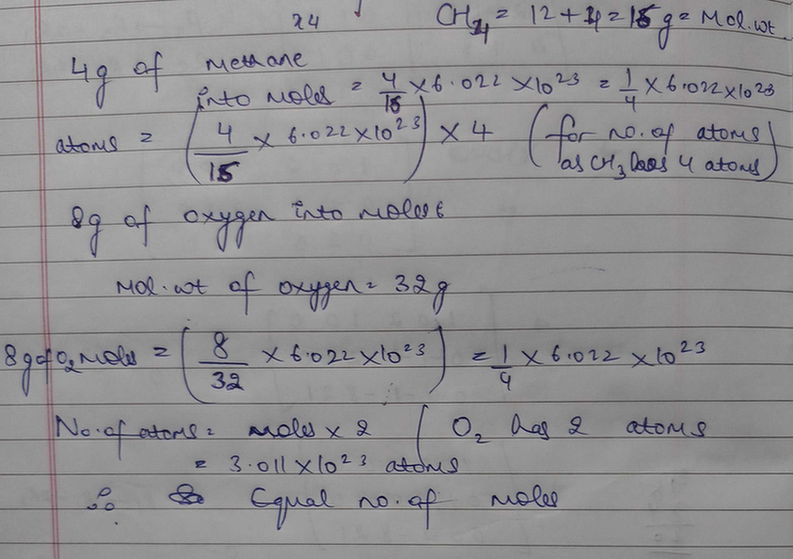 If We Have 4g Of Methane And 8g Of Oxygen Then Will It Conta Scholr