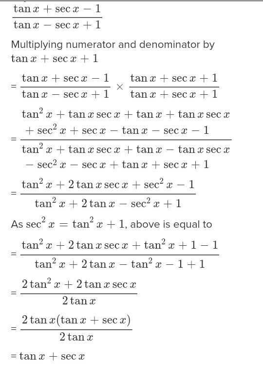 Secx Tanx1 Cosx 11 Prove That Tanx Secx 1 1 Sinx Scholr